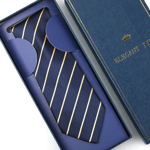 Classic navy blue stripe necktie with gift box for men formal business wedding wear.