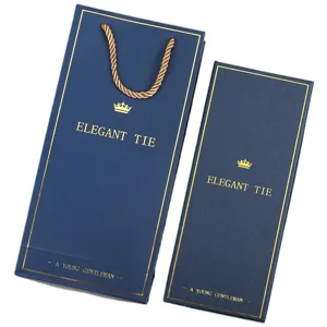 Navy blue gift bag and long box packaging set for men tie formal accessories gift presentation