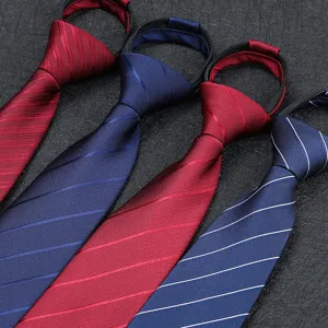 Cravate zippée pour homme, cravate formelle d'affaires professionnelle rouge et bleue rayée.