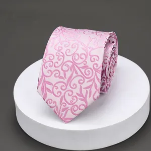 Men's pink floral jacquard tie, elegant business formal necktie for weddings and office wear.