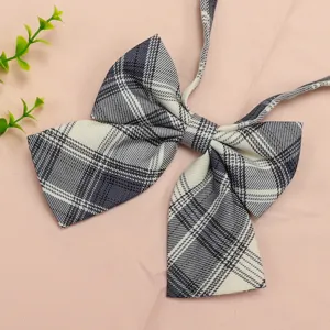 Black and white plaid JK bow tie detail, Japanese style school uniform collar accessory.