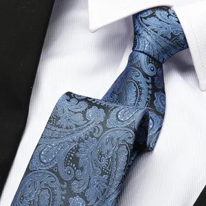 Classic blue black paisley patterned necktie for men formal business wedding wear accessory