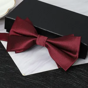 Burgundy double bow tie for men, elegant formal neckwear for weddings, business suits.