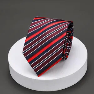 Classic striped men's tie detailed view, elegant business formal necktie for office wear.