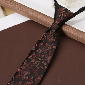 Men vintage floral zipper necktie 8cm business formal wear wedding groom lazy neck tie detail
