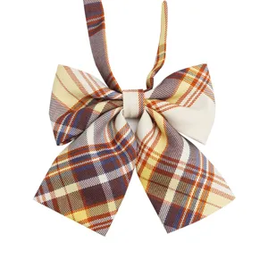 Japanese style JK plaid bow tie for school uniform shirt, cute tartan collar accessory.