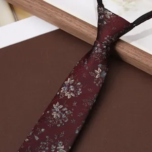 Men vintage floral zipper tie 8cm business formal wear wedding groom pre-tied necktie detail