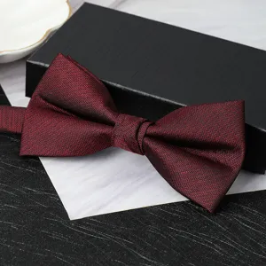 Burgundy mens double layer bow tie formal wedding groom accessory elegant solid color fabric neckwear