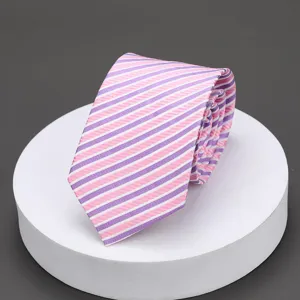 Pink purple striped necktie detail shot, elegant business wear accessory for modern men.