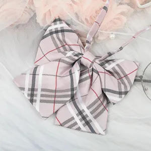 Pink plaid JK bow tie for women, Japanese school style ribbon collar accessory shirt.