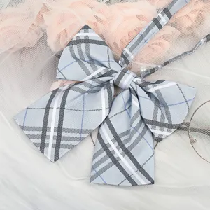 Japanese JK style blue plaid bow tie collar ribbon for uniform shirt apparel accessory detail