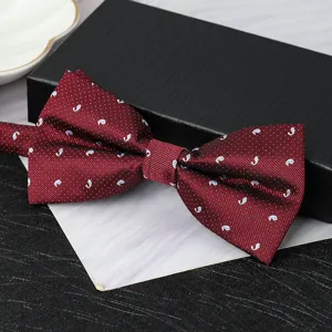 Burgundy bow tie for men, elegant wedding groom formalwear accessory with textured pattern detail.