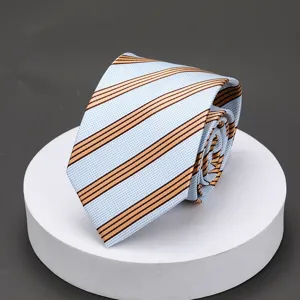 Men blue striped business necktie for formal office wedding professional work 8.5cm wide.