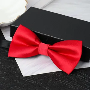 Close-up detail of a classic red double-layer bow tie, perfect for formal suits and weddings.