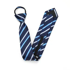 Blue stripe slim zipper necktie for men and women, 6cm width formal business wedding tie.