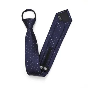 Classic blue dot slim zipper necktie for men and women, easy pre-tied 6cm formal wedding tie.