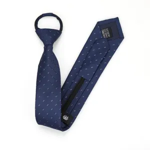 Blue zipper tie for men and women, slim 6cm formal necktie with dotted pattern, lazy design.