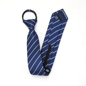 Blue striped zipper tie for men and women, slim 6cm lazy pre-tied necktie for business work.