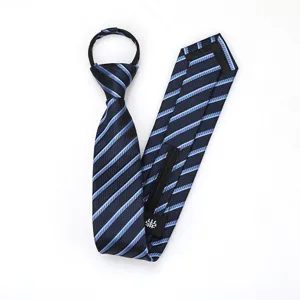 Black and blue striped zipper necktie 6cm slim design formal business wear wedding tie