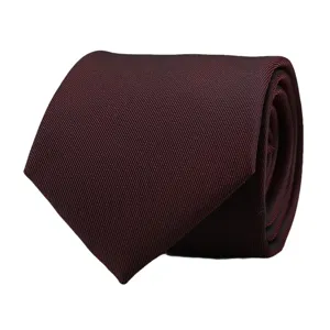 Classic burgundy men's necktie with fine twill texture, ideal for business and formal weddings.