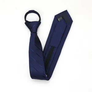 Men women navy blue zipper necktie formal business interview wedding 6cm narrow tie.