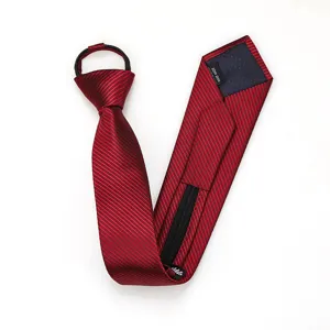 Red striped zipper lazy tie for men and women slim formal business wear wedding necktie