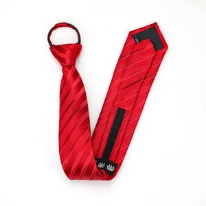 Red zipper necktie for men and women, narrow fashion tie for business office and formal wear.