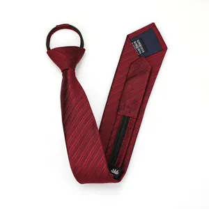 Burgundy zipper necktie for men women, pre-tied skinny tie 6cm formal wear business wedding.