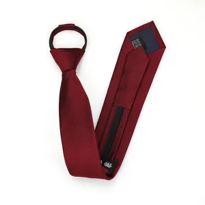 Burgundy zipper necktie for men and women, slim 6cm formal wear professional lazy tie accessory