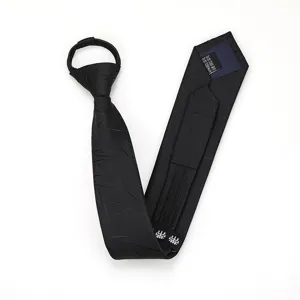 Black zipper tie lazy necktie for men slim narrow business formal wear office wedding style.