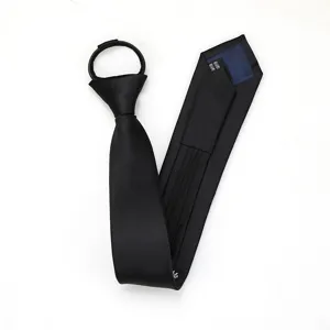 Black zipper necktie 6cm narrow formal tie for men and women business wedding office wear detail