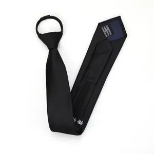 Black zipper necktie for men and women, convenient lazy tie design, 6cm narrow formal tie.