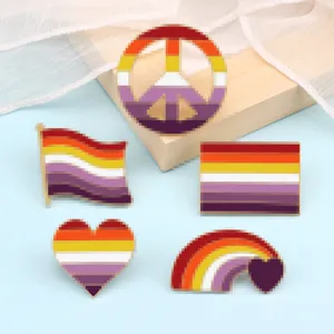 Cute alloy enamel brooch pins set featuring peace sign flag and heart shapes for clothes.