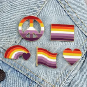 Cartoon striped lesbian pride flag alloy brooch cute peace sign enamel pin student clothing accessories