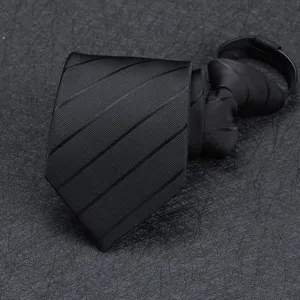 Cravate zippée noire à rayures pour homme, cravate d'affaires pré-nouée élégante et pratique.
