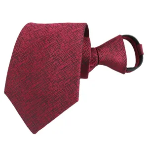 Men wine red zipper necktie business formal wedding pre tied lazy tie classic fashion
