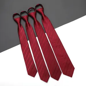 Cravatta con cerniera a righe rosse da uomo affari matrimonio abbigliamento formale facile
