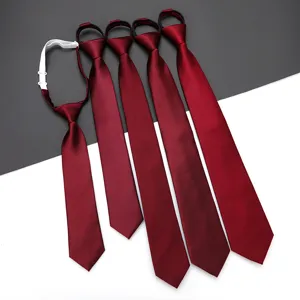 Cravatta con cerniera bordeaux classica da uomo, cravatta facile preannodata da lavoro.
