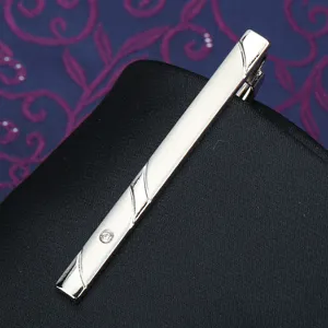Silver metal tie clip for men business suit with crystal minimalist classy design
