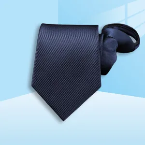 Classic navy blue striped zipper necktie for business, formal events, and interviews.