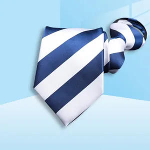 Blue white striped zipper necktie for men business formal office wedding professional wear outfit