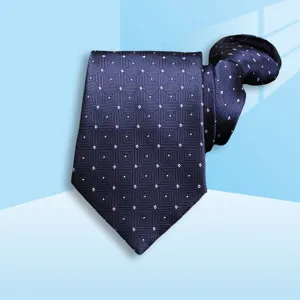 Classic navy blue geometric pattern necktie for men business formal wear and daily office.