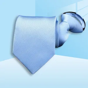 Light blue striped zipper necktie for business professional formal wear wedding officewear.