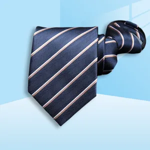 Men business zip necktie blue diagonal stripes pre-tied formal wear professional wedding office