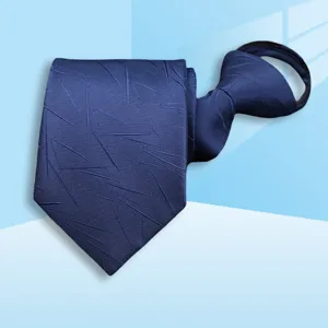 Blue zipper tie for men and women, business formal necktie with stylish stripe pattern.