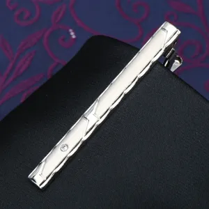Classic silver tone men tie clip with rhinestone detail elegant business formal wear accessory