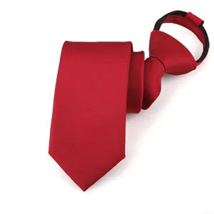 Corbata con cremallera roja clásica para hombre negocios, diseño fácil de tela suave.