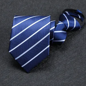 Men's zipper necktie blue striped formal business wear easy to wear fashion accessory