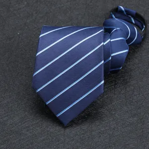 Men's zipper necktie formal business striped pre-tied tie for professional wedding.