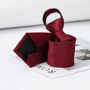 Detailed view of wine red zipper necktie featuring stylish striped pattern design.